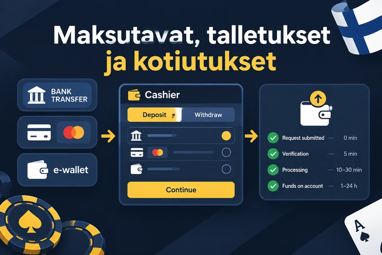 Maksutavat, talletukset ja kotiutukset